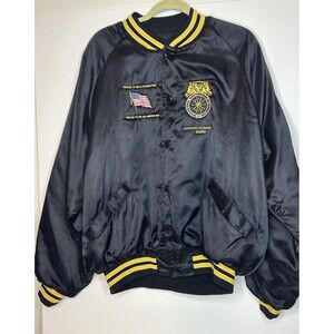 Vtg King Louie Teamster bomber Black Satin “chicago” Size 2 Xl